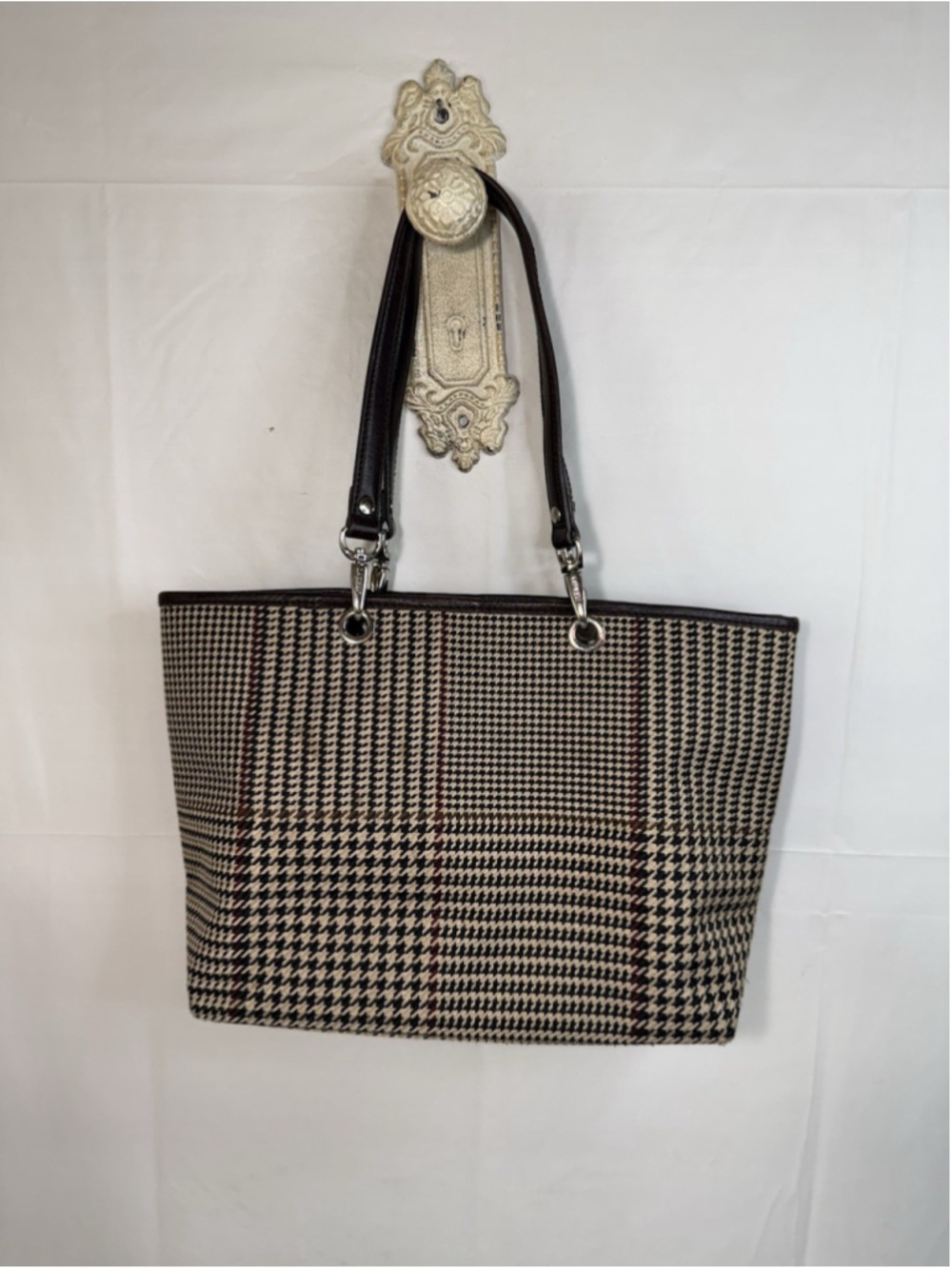 Vintage Ralph Lauren Houndstooth Tote Canvas & Leather 90's - Picture 6 of 15
